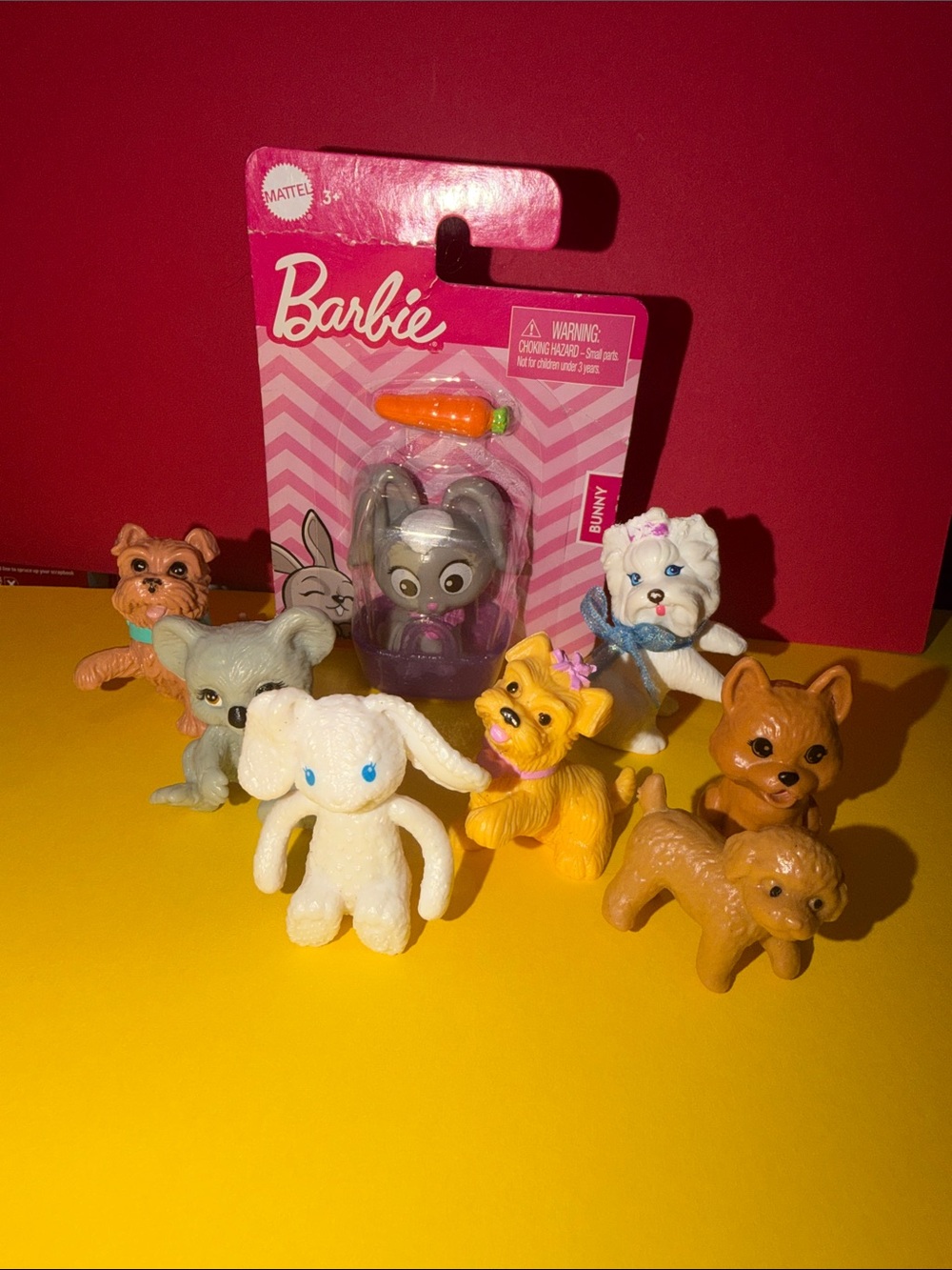 Barbie Small Plastic Pet Figures - White, Yellow, Brown